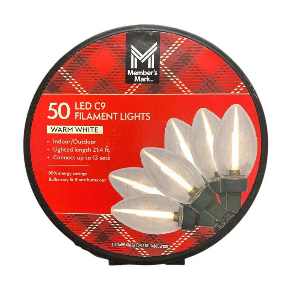 Member's Mark 50-Count LED C9 Filament Lights, Warm White, Lighted Length 21.4'